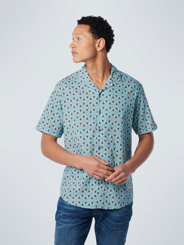 Shirt Short Sleeve Resort Collar Allover Printed | Light Aqua
