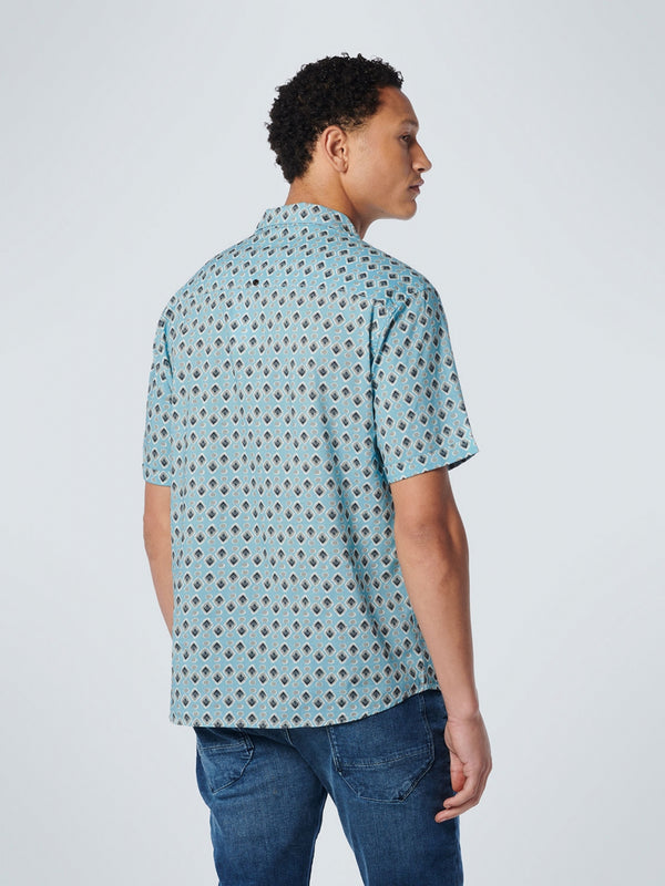 Shirt Short Sleeve Resort Collar Allover Printed | Light Aqua