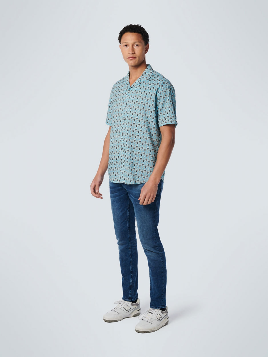 Shirt Short Sleeve Resort Collar Allover Printed | Light Aqua