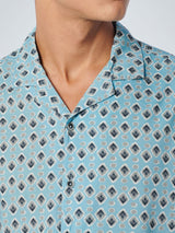 Shirt Short Sleeve Resort Collar Allover Printed | Light Aqua
