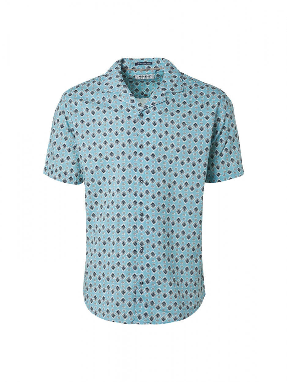 Shirt Short Sleeve Resort Collar Allover Printed | Light Aqua