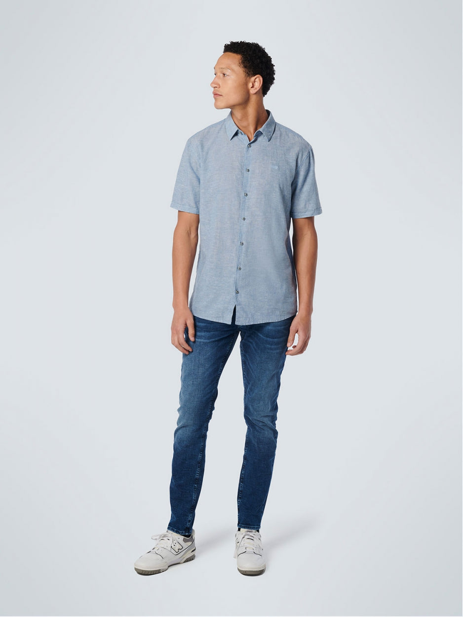 Shirt Short Sleeve 2 Colour Melange With Linen | Blue