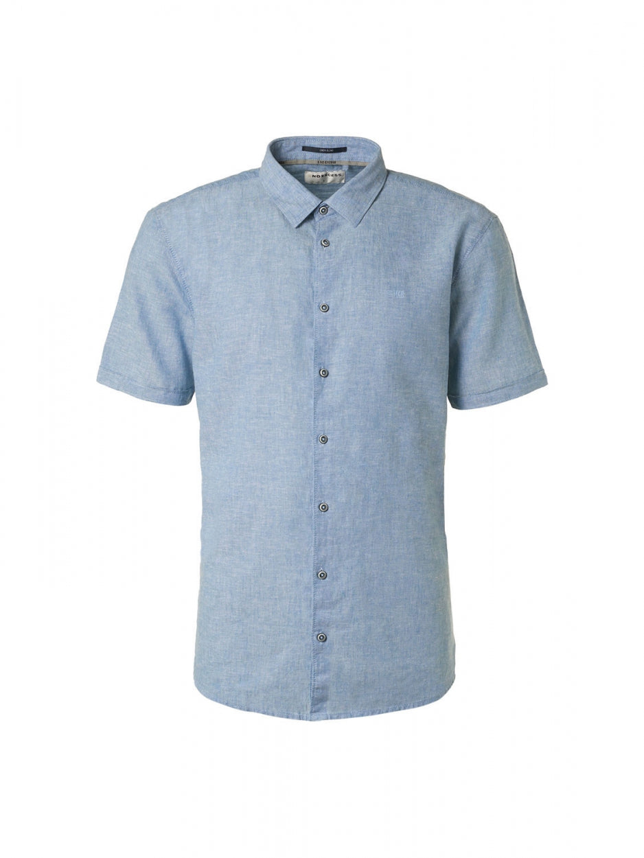 Shirt Short Sleeve 2 Colour Melange With Linen | Blue