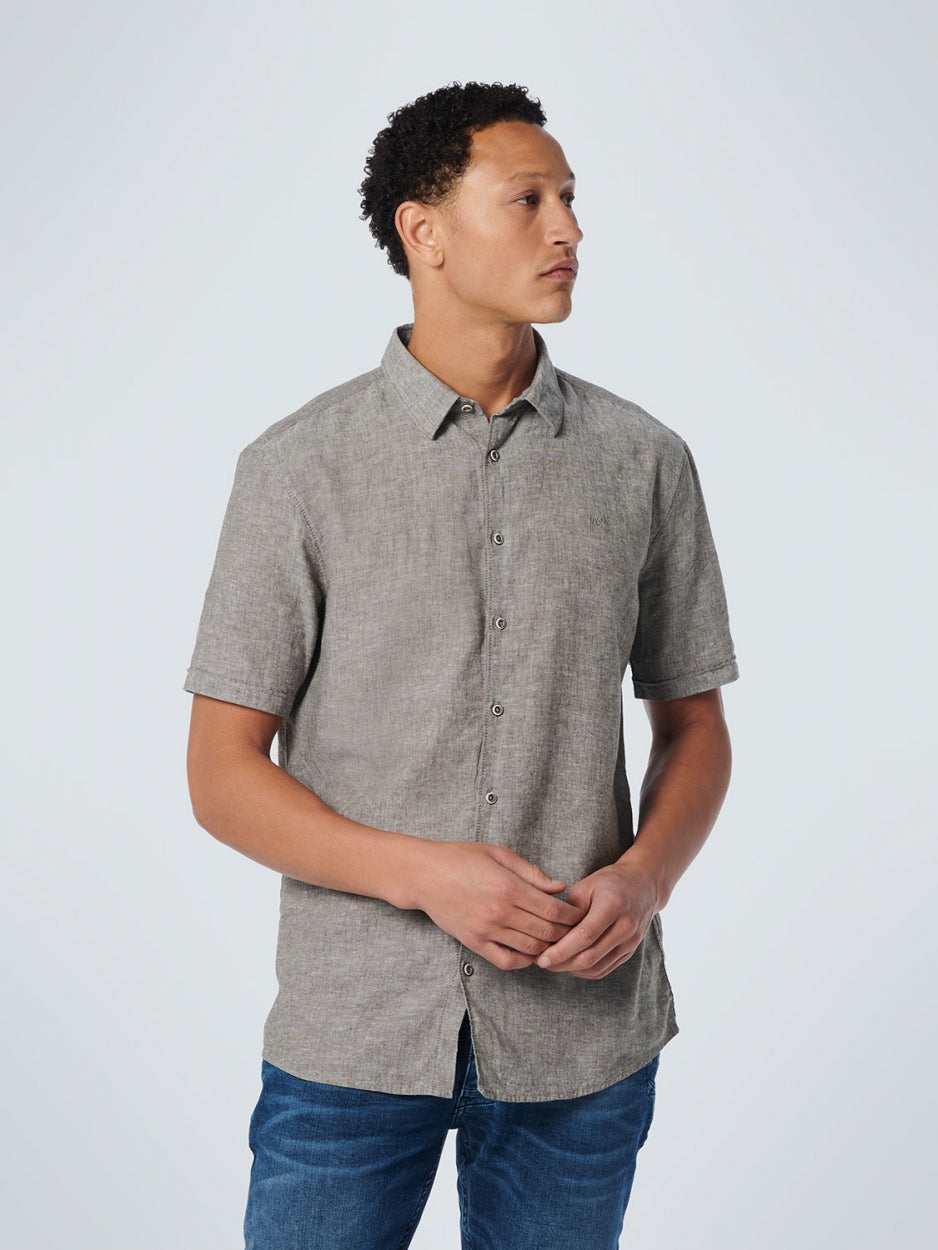 Shirt Short Sleeve 2 Colour Melange With Linen | Army