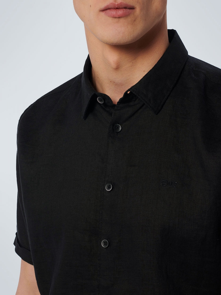 Shirt Short Sleeve Linen Solid | Black