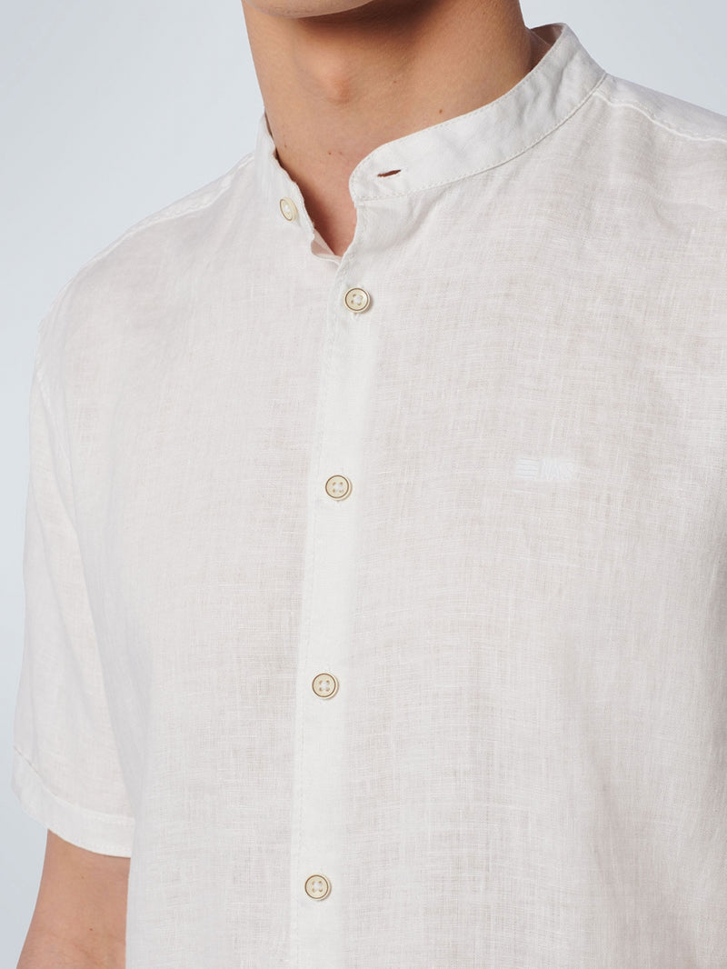 Shirt Short Sleeve Granddad Linen Solid | White