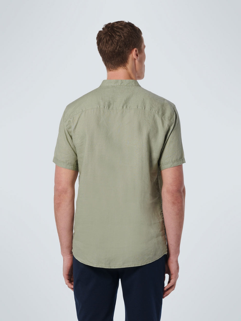 Shirt Short Sleeve Granddad Linen Solid | Smoke Green