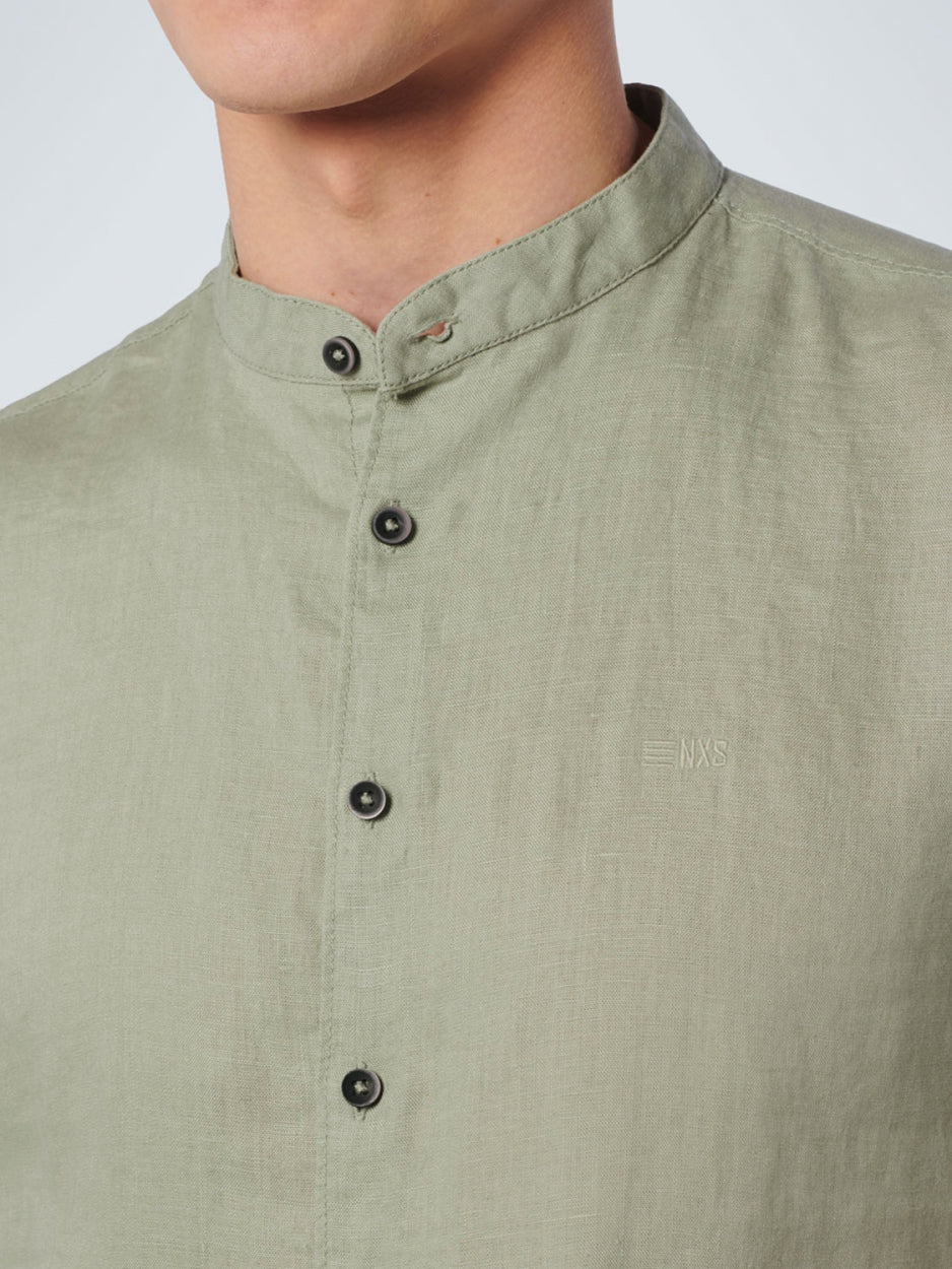 Shirt Short Sleeve Granddad Linen Solid | Smoke Green