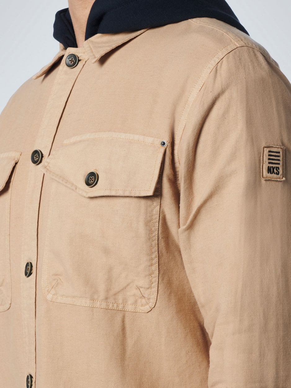 Overshirt Button Closure Garment Dyed With Linen | Sand