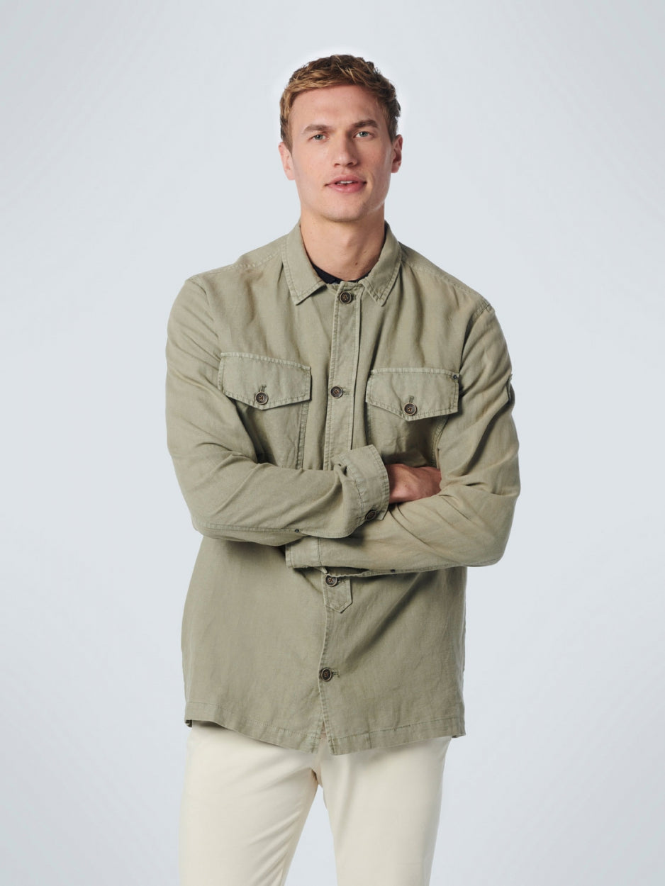 Overshirt Button Closure Garment Dyed With Linen | Smoke Green