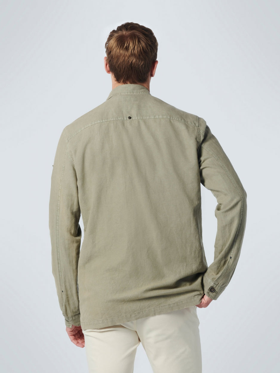 Overshirt Button Closure Garment Dyed With Linen | Smoke Green