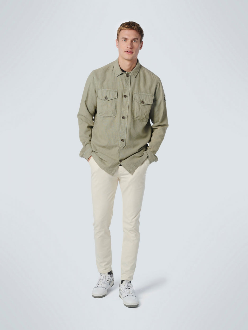 Overshirt Button Closure Garment Dyed With Linen | Smoke Green