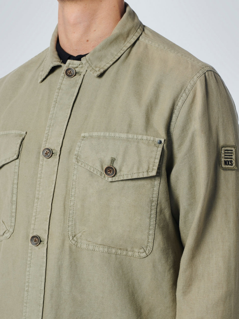 Overshirt Button Closure Garment Dyed With Linen | Smoke Green