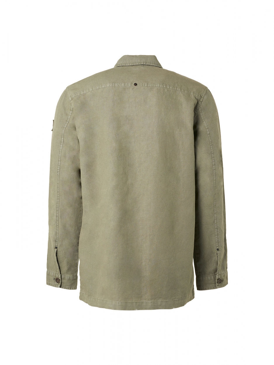 Overshirt Button Closure Garment Dyed With Linen | Smoke Green