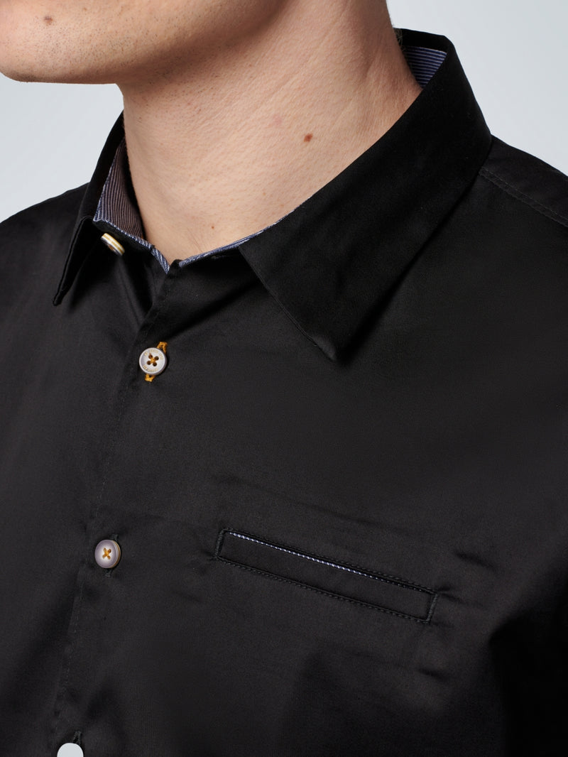 Basic Stretch Shirt Satin Weave | Black